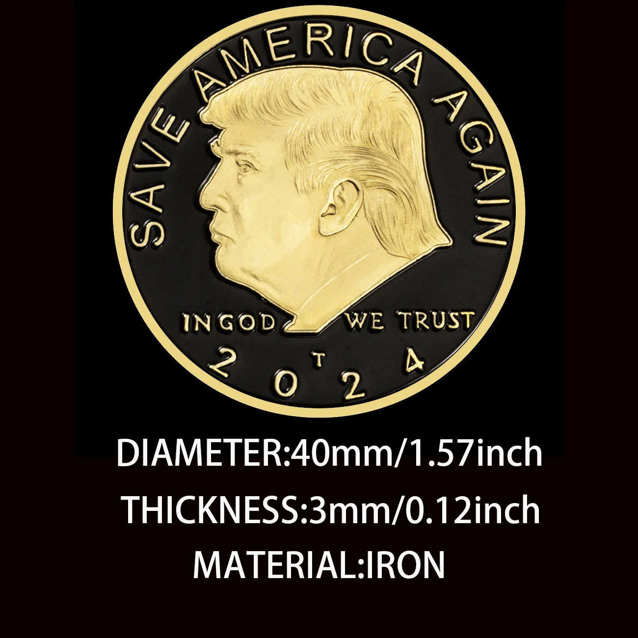 Trump 2024 Coin™ - Black Commemorative Coin w/ Gold & Silver Detailing